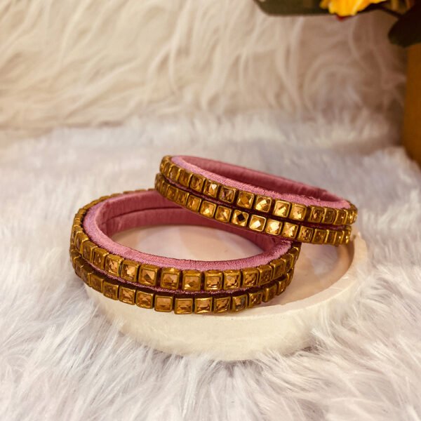 Elegant Pink & Gold Thread Work Bangles – Set of 4